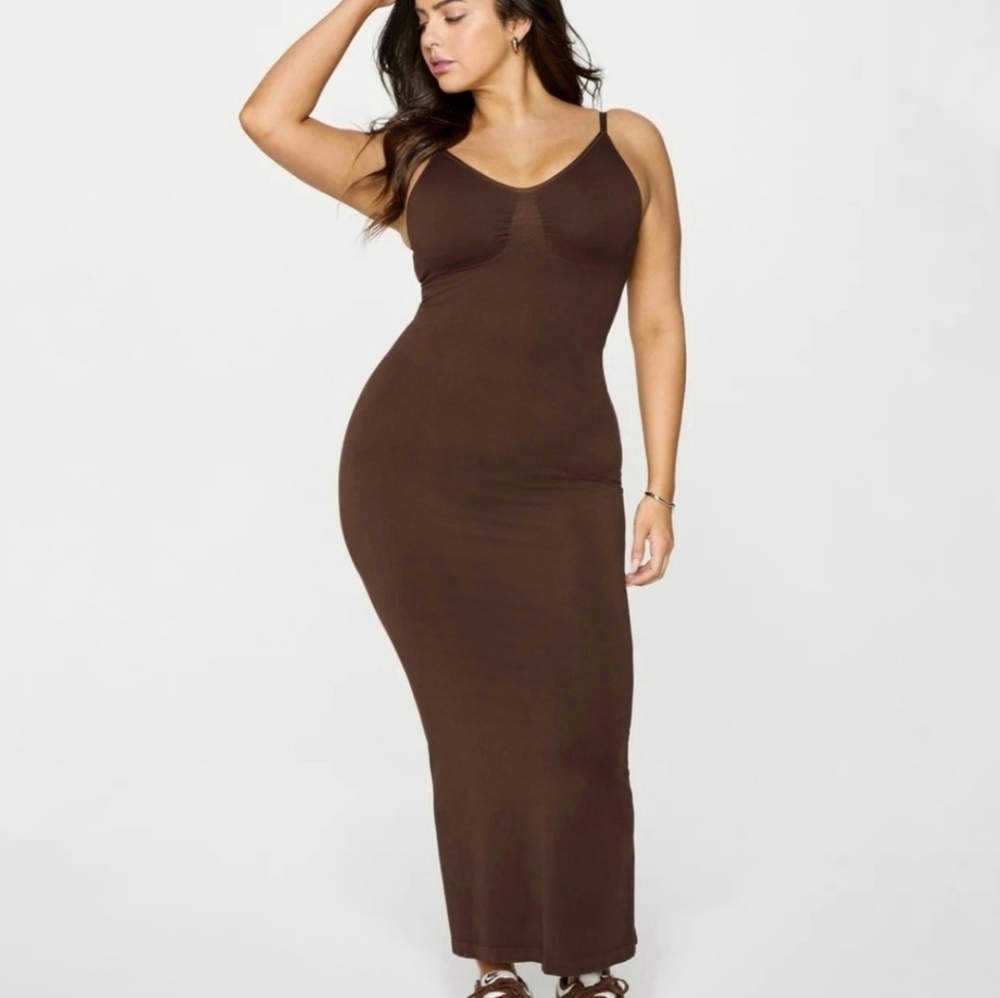 YITTY NWT Smooth As Hell Shaping Dress Bossed Up Brown Sleeveless Size Large